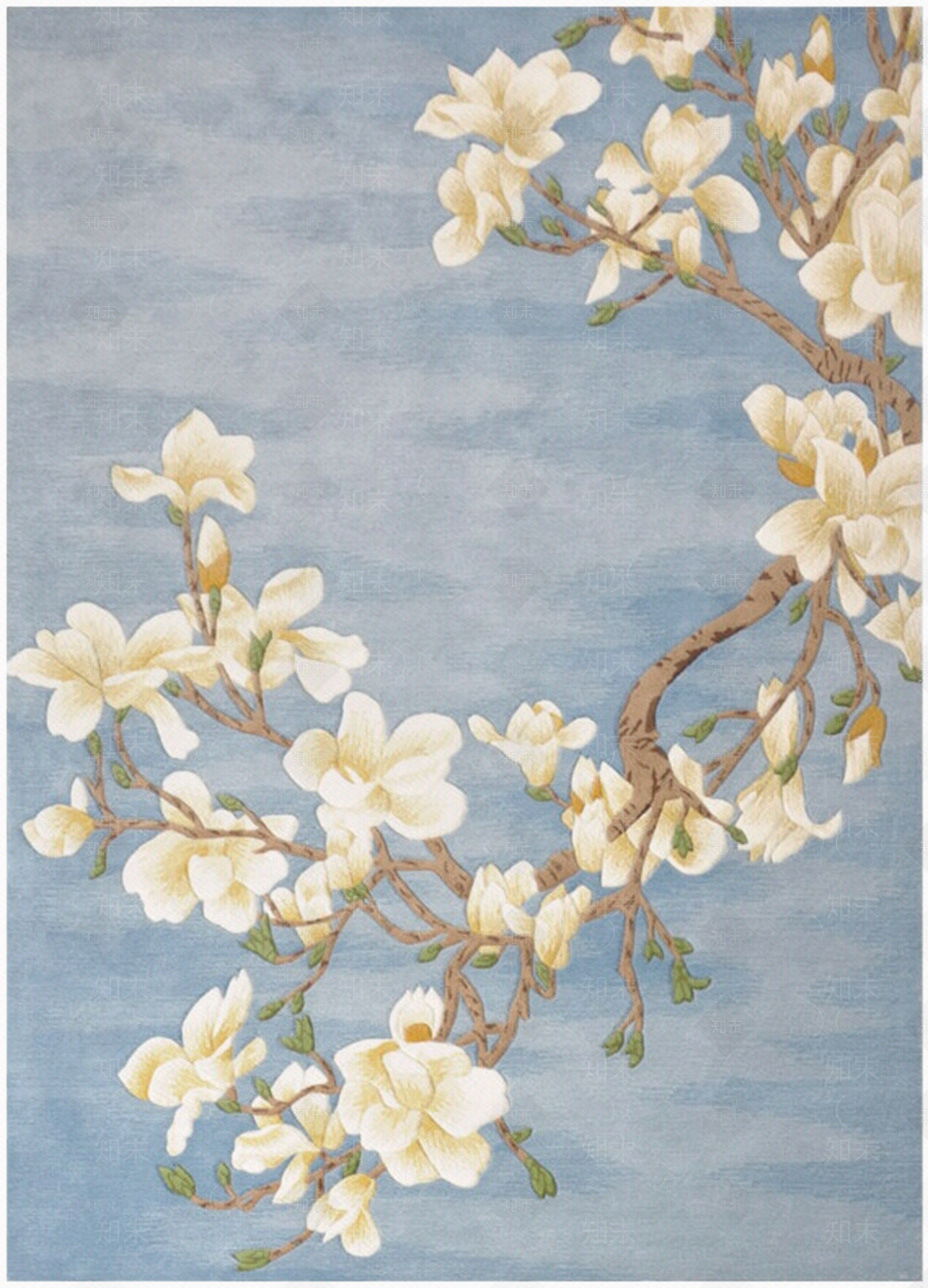 新中式进口羊毛地毯客厅卧室美式简约现代床边蓝色沙发茶几毯满铺贴图下载【ID:933300053】