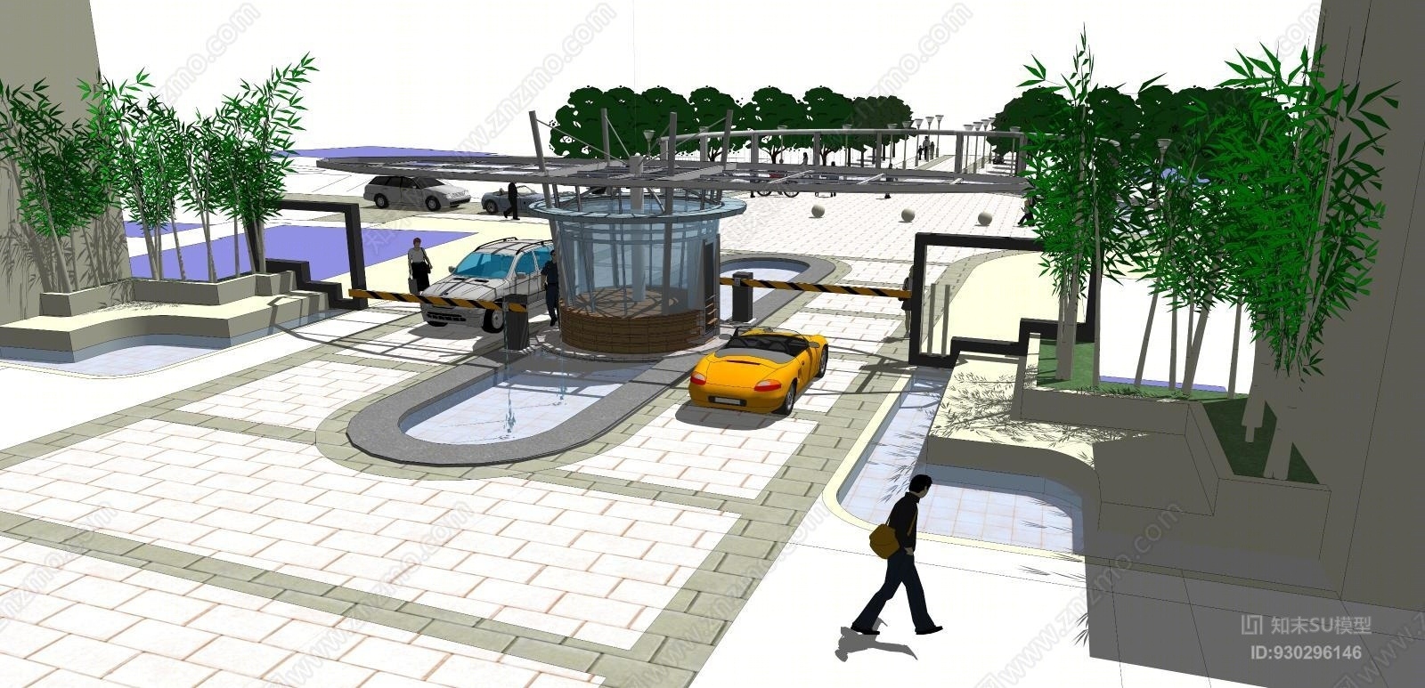 现代钢构玻璃幕墙门卫SU模型下载【ID:930296146】