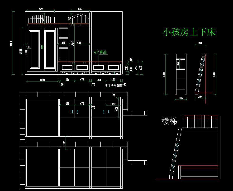 上下床高低床儿童床CAD图库cad施工图下载【ID:232997180】