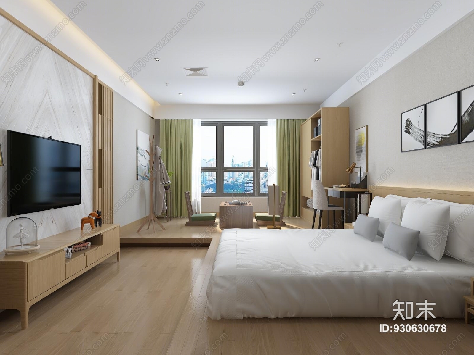 日式客房度假酒店公寓包房卧室3D模型下载【ID:930630678】