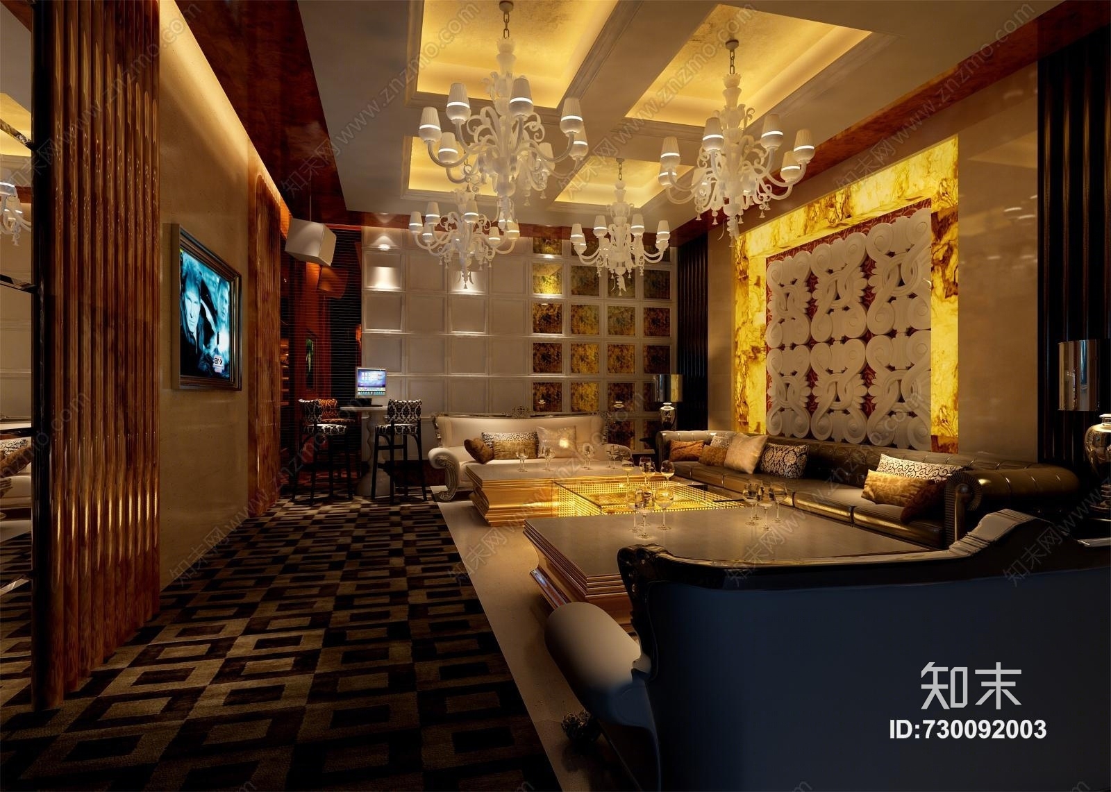 其它休闲娱乐ktv包厢沙发电视吊灯3D模型下载【ID:730092003】