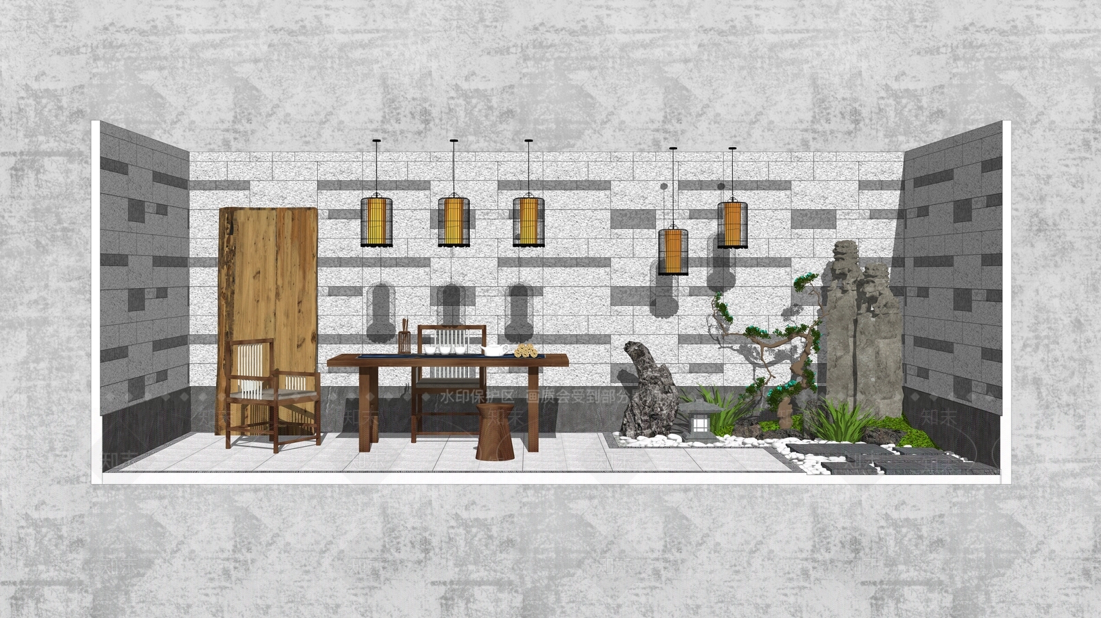 中式园艺小品SU模型下载【ID:934089320】