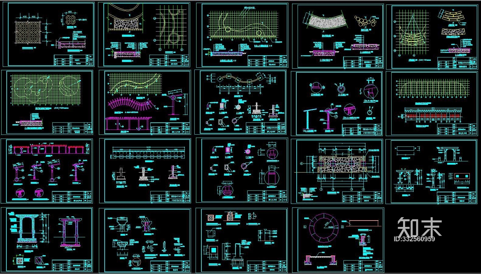 园林花架走廊大样图施工图下载【ID:332560959】
