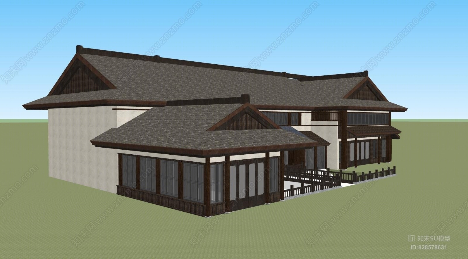 拈花湾中式建筑SU模型下载【ID:828578631】