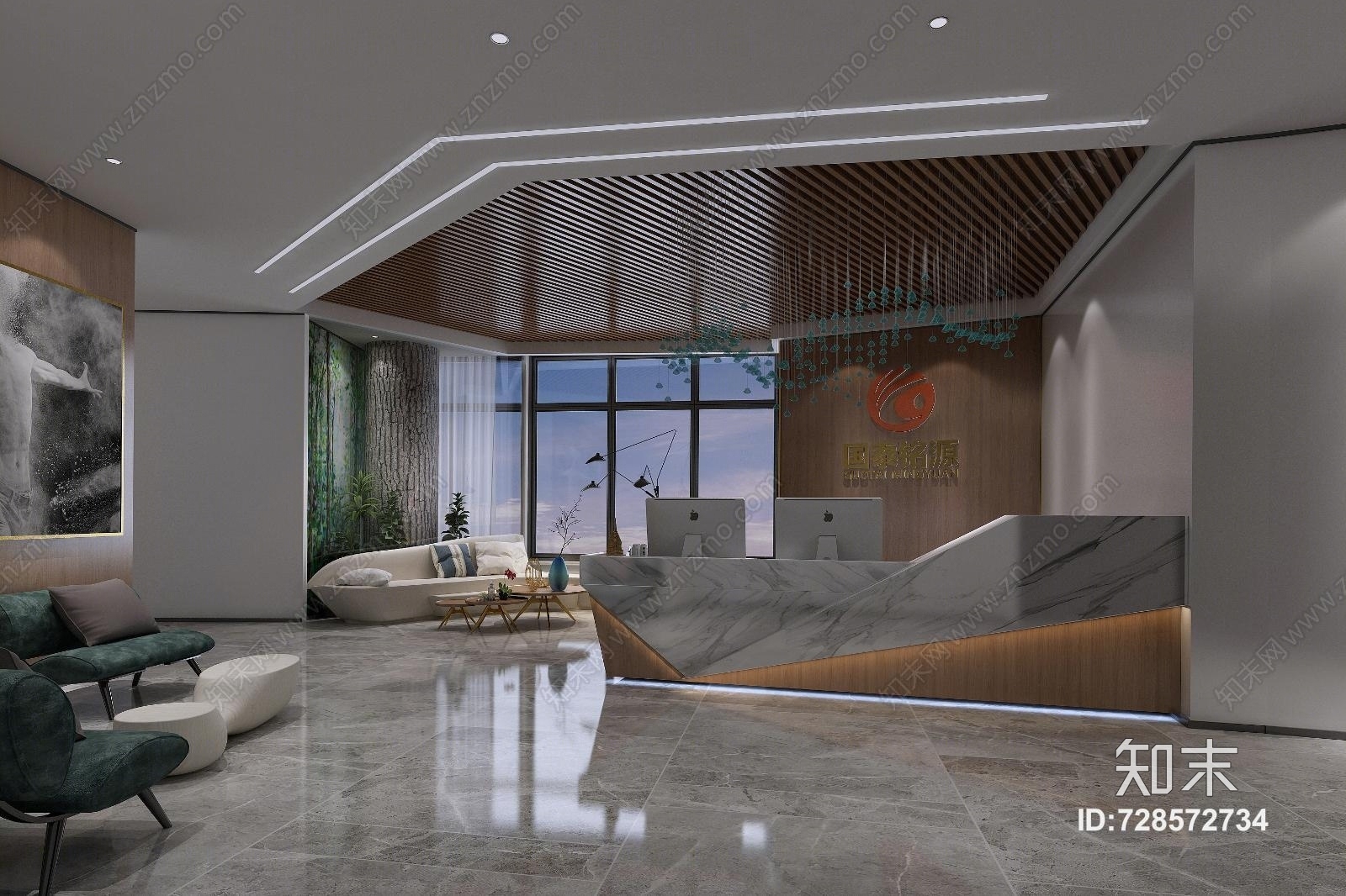 现代写字楼办公室前台3D模型下载【ID:728572734】