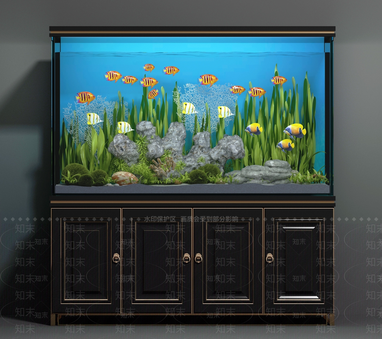 现代鱼缸模型组合3D模型下载【ID:633067763】