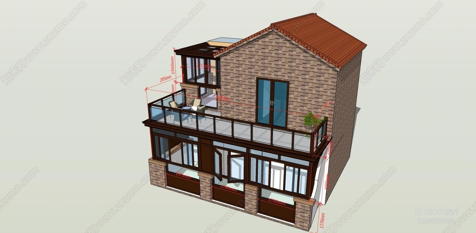 别墅门窗阳光房设计室外SU模型下载【ID:230751386】