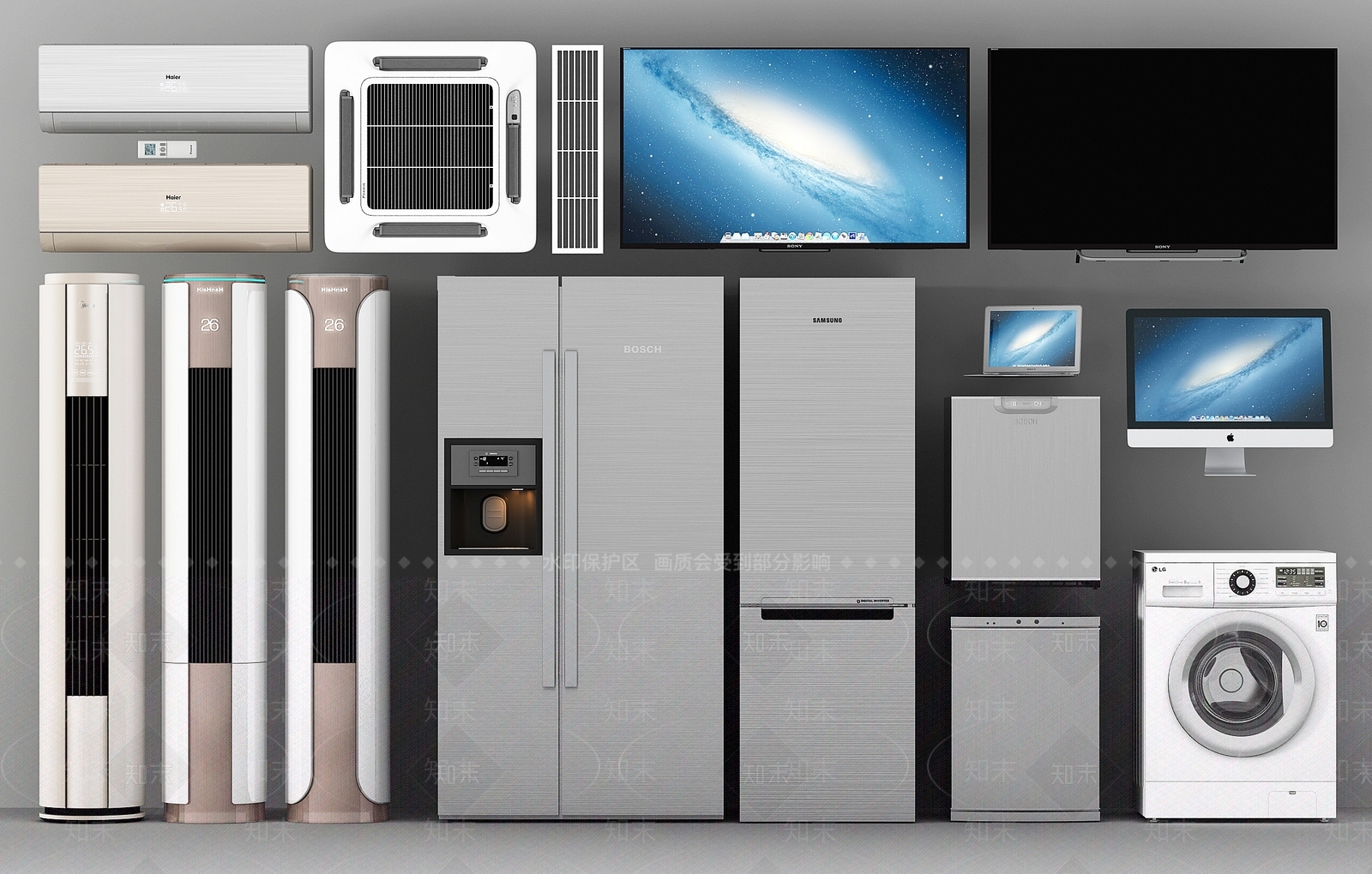 冰箱空调电视洗衣机电脑组合3D模型下载【ID:132743888】