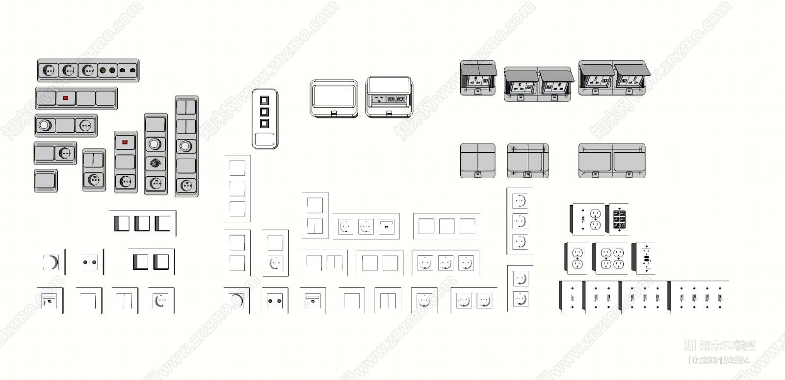 五金插座SU模型下载【ID:233152554】