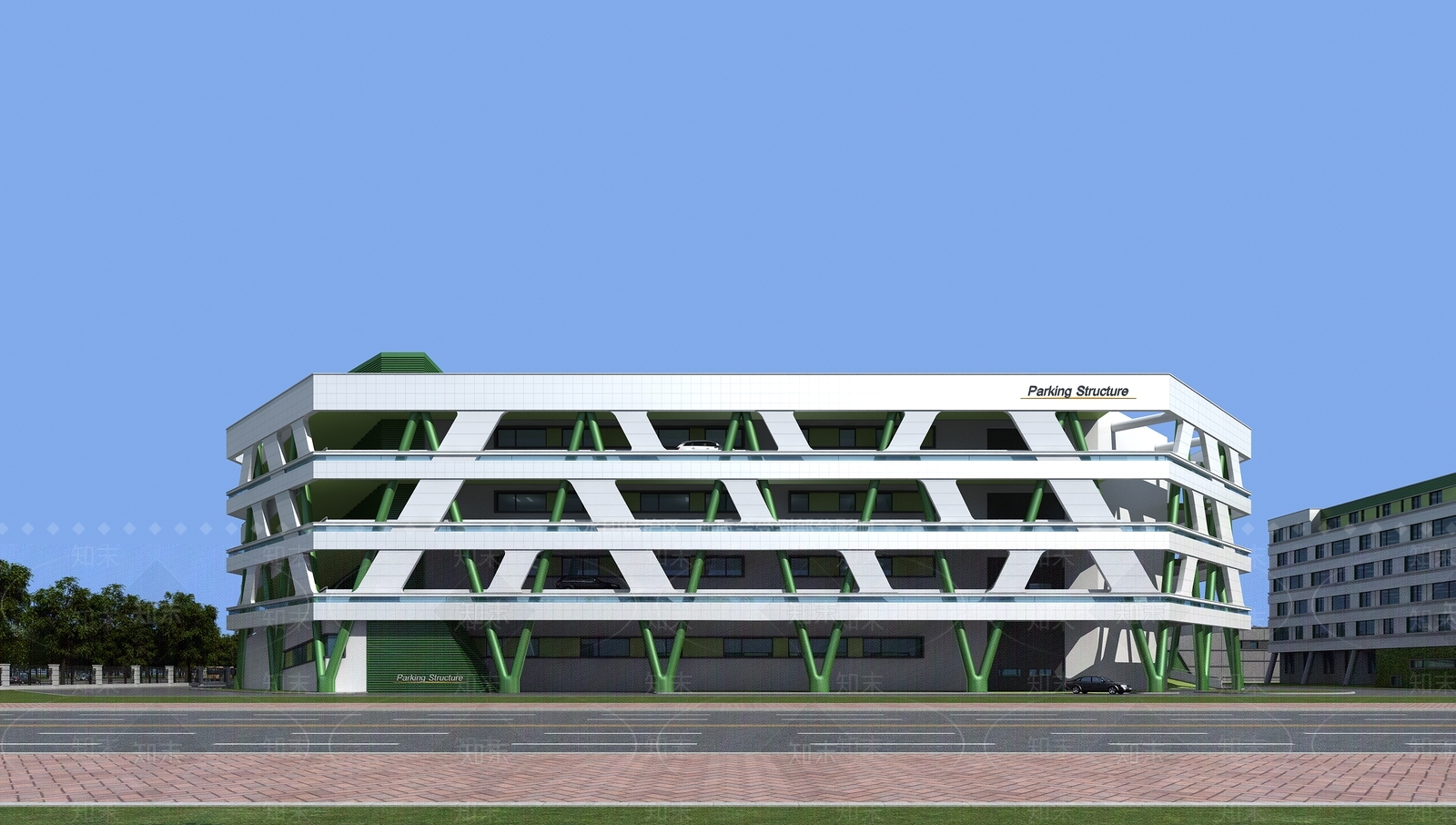 现代立体停车场停车楼3D模型下载【ID:535091949】