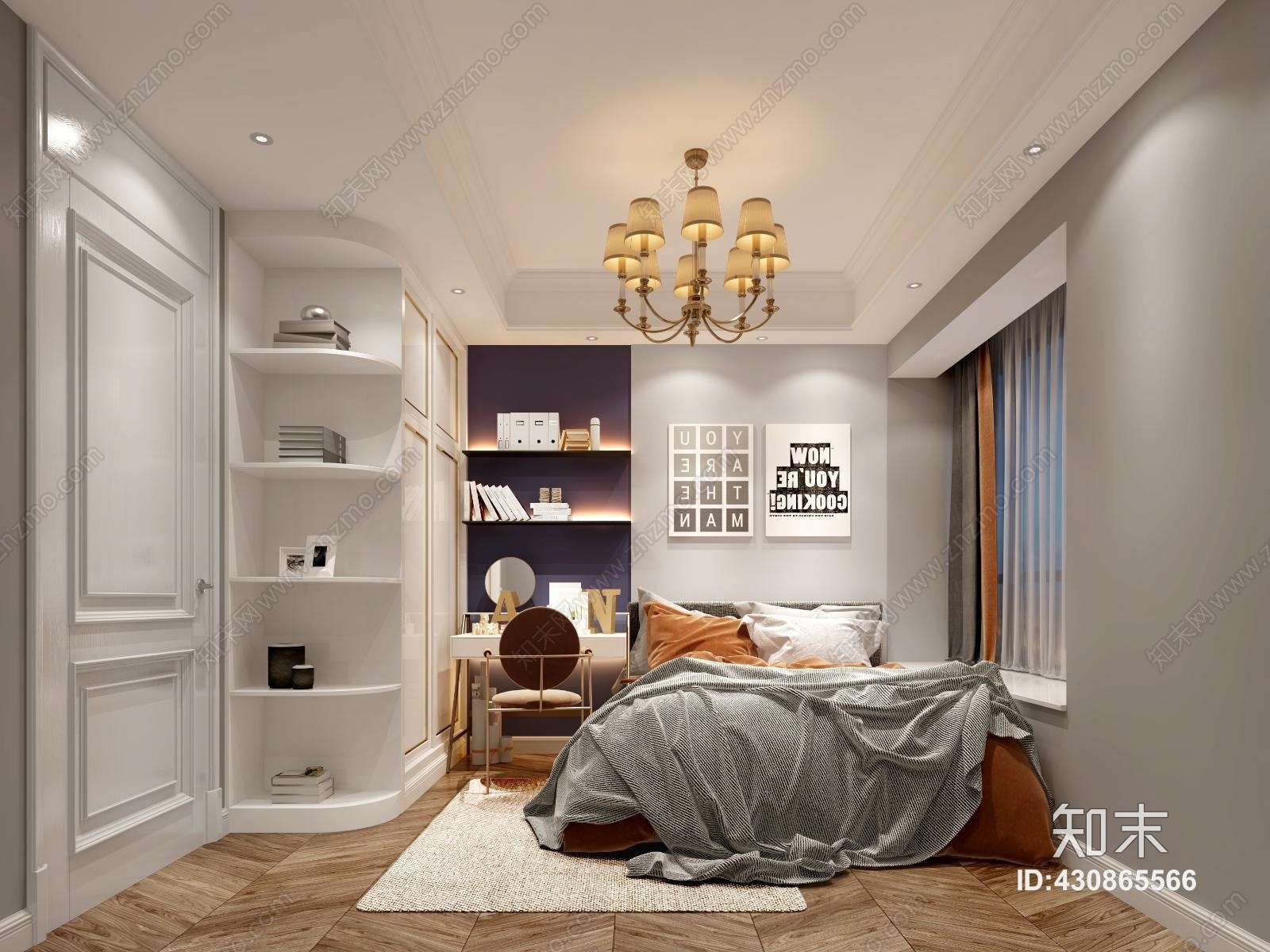 现代吊灯书桌3D模型下载【ID:430865566】