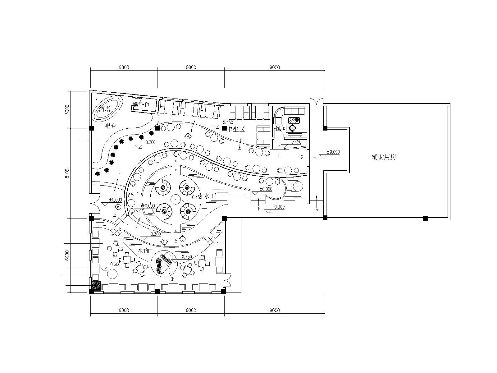 LOFT工业风格酒吧装修施工图（附效果图）cad施工图下载【ID:733597400】