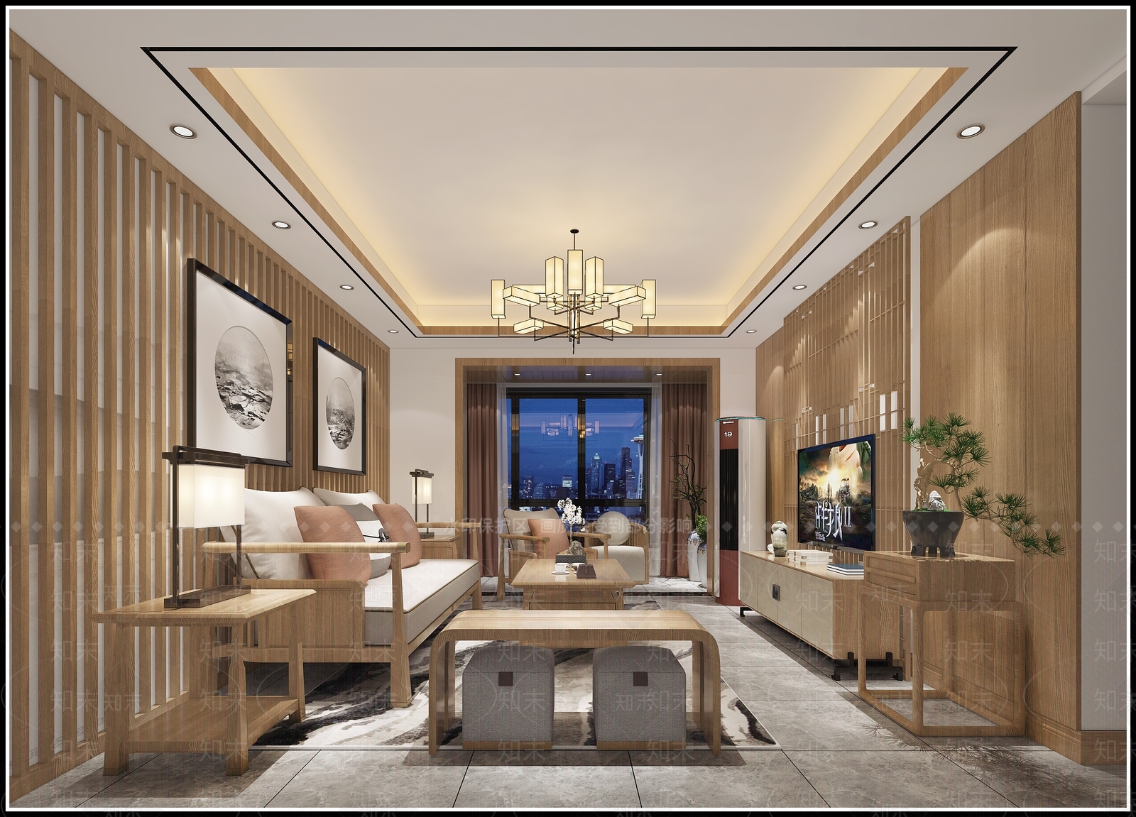 新中式中式新中式现代禅意客厅家具模型3D模型下载【ID:732426735】