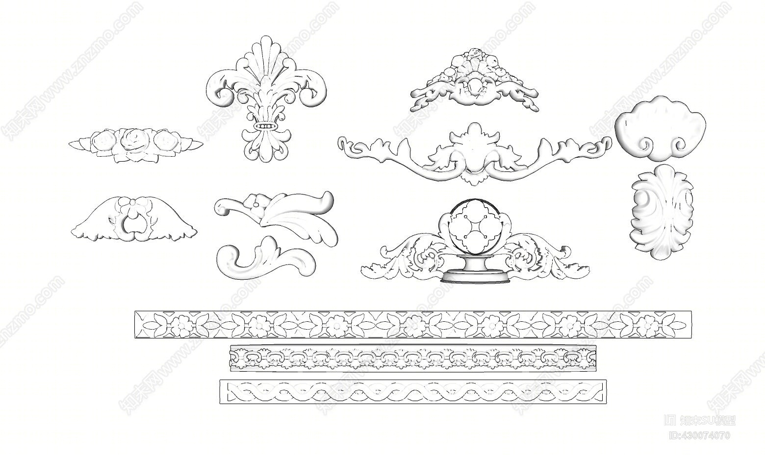 草图大师欧式雕花石膏线其他SU模型下载【ID:430074070】