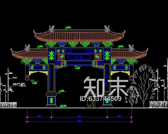 雅园牌坊CAD立面图设计图施工图下载【ID:633744509】