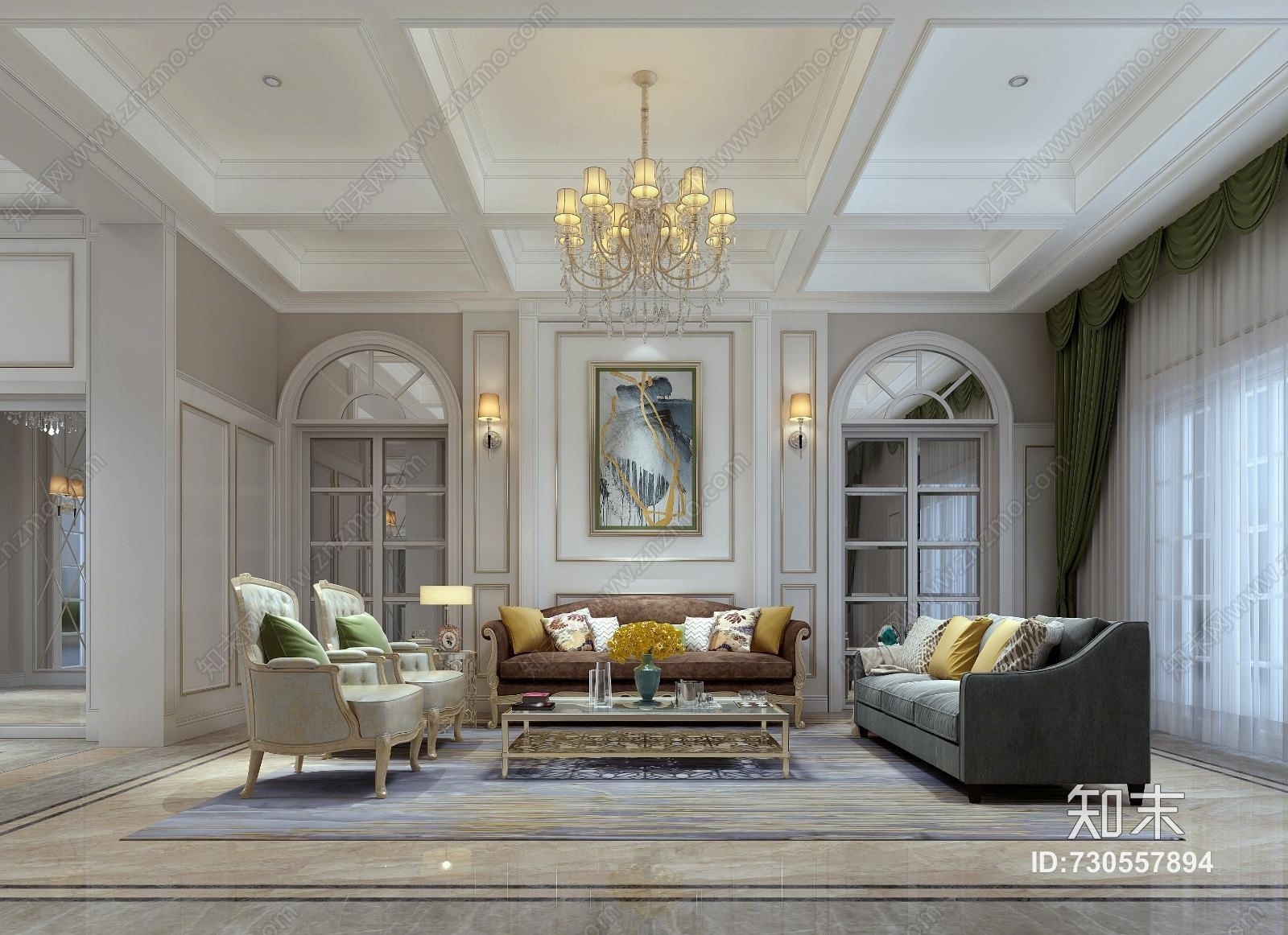 简欧现代轻奢简欧客厅模型3D模型下载【ID:730557894】