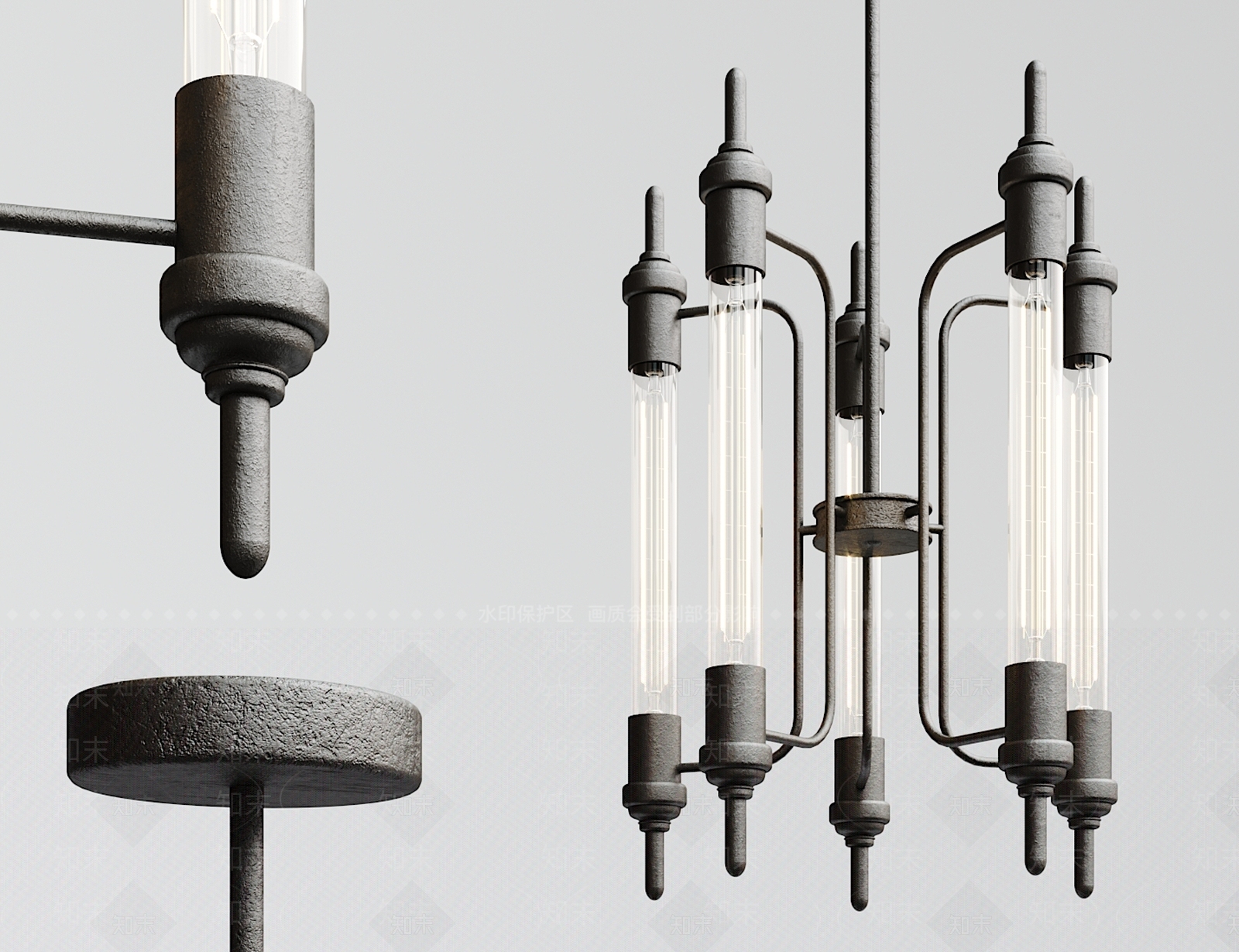 工业风灯管多头吊灯3D模型下载【ID:534314819】