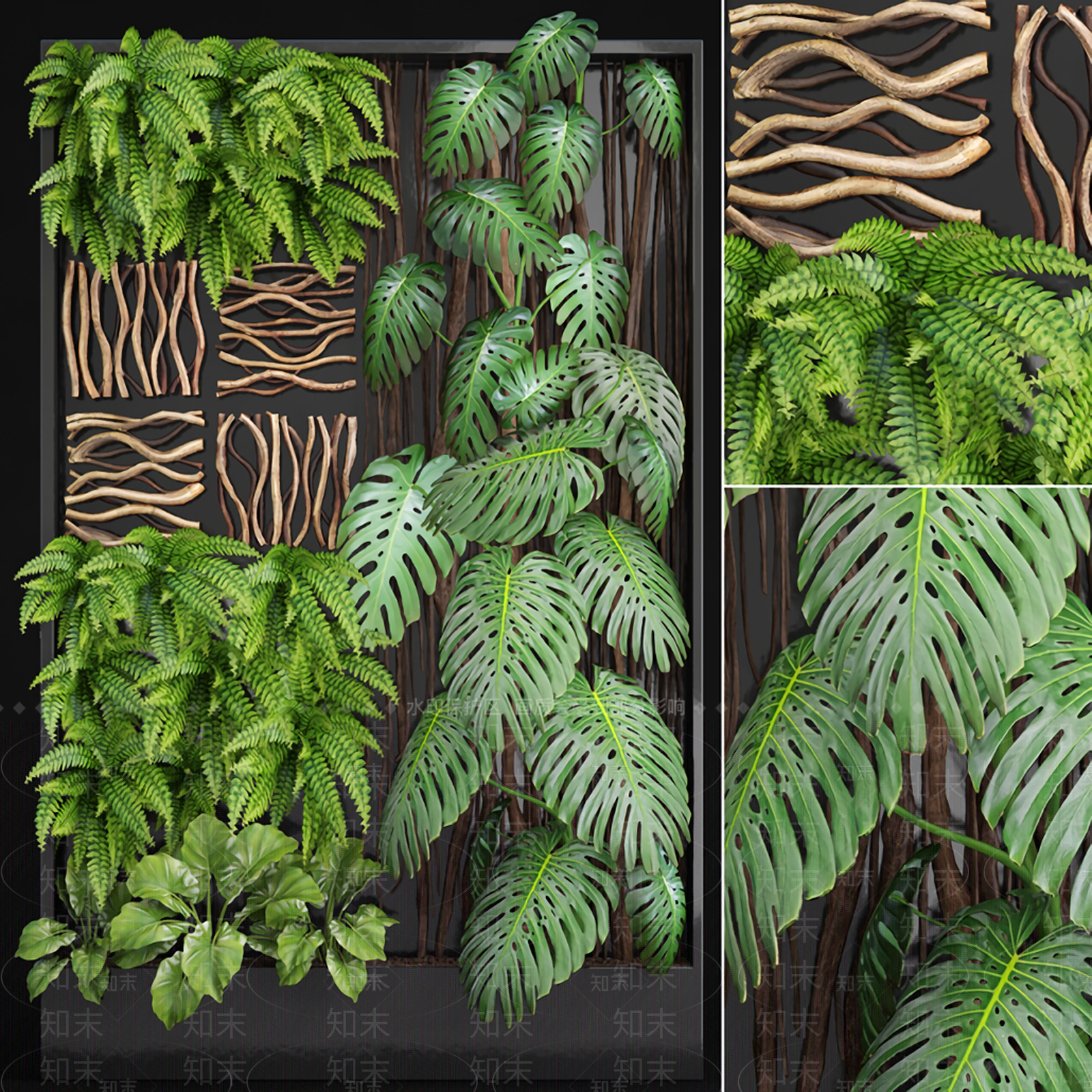 现代植物墙3D模型下载【ID:433551223】