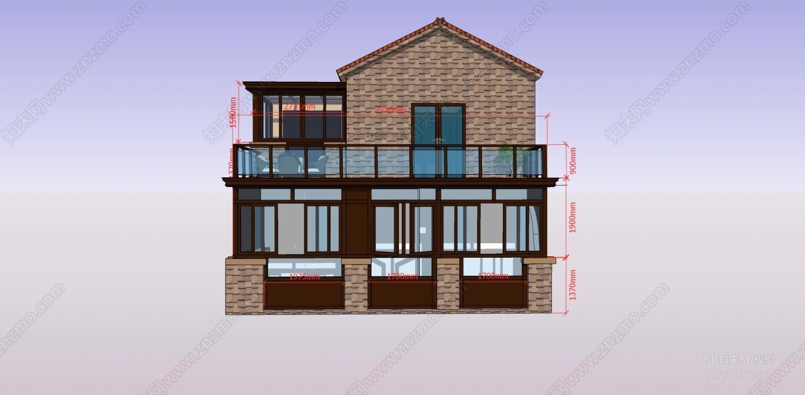 别墅门窗阳光房设计室外SU模型下载【ID:230751386】