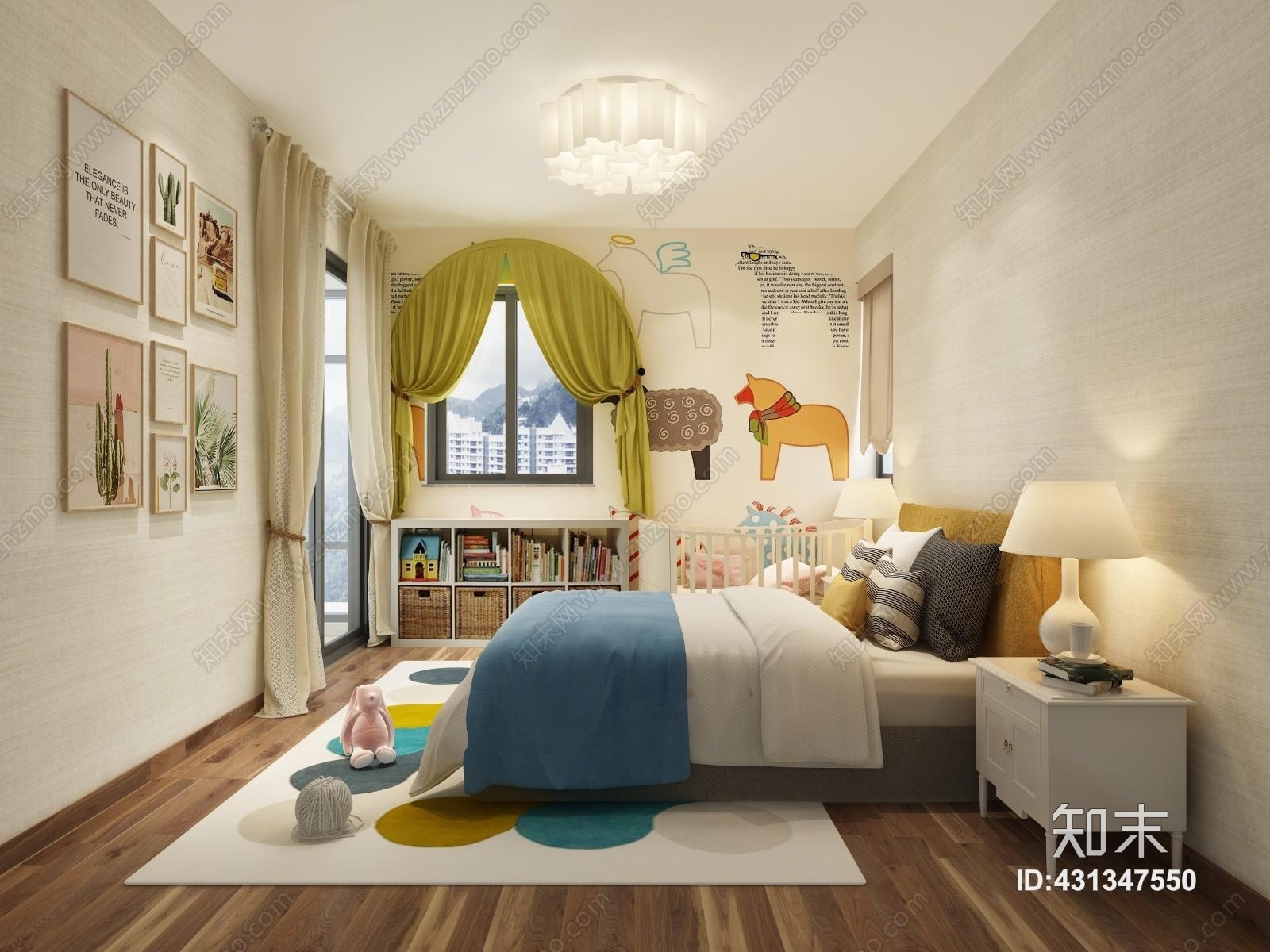 现代儿童玩耍区儿童床吊灯3D模型下载【ID:431347550】