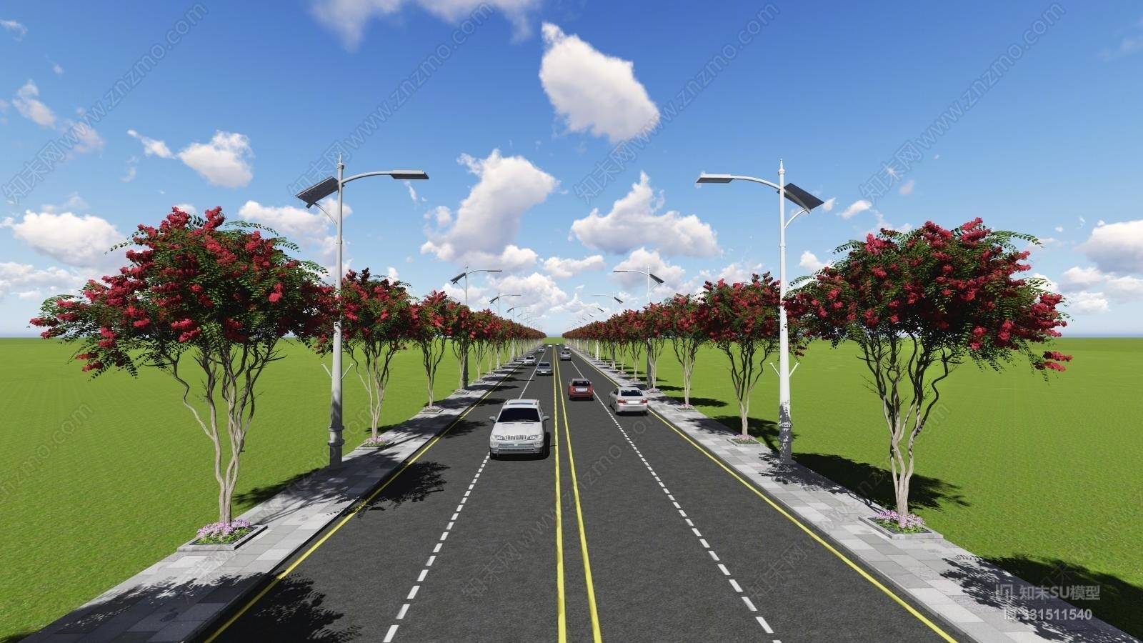太阳能路灯沥青道路SU模型下载【ID:331511540】