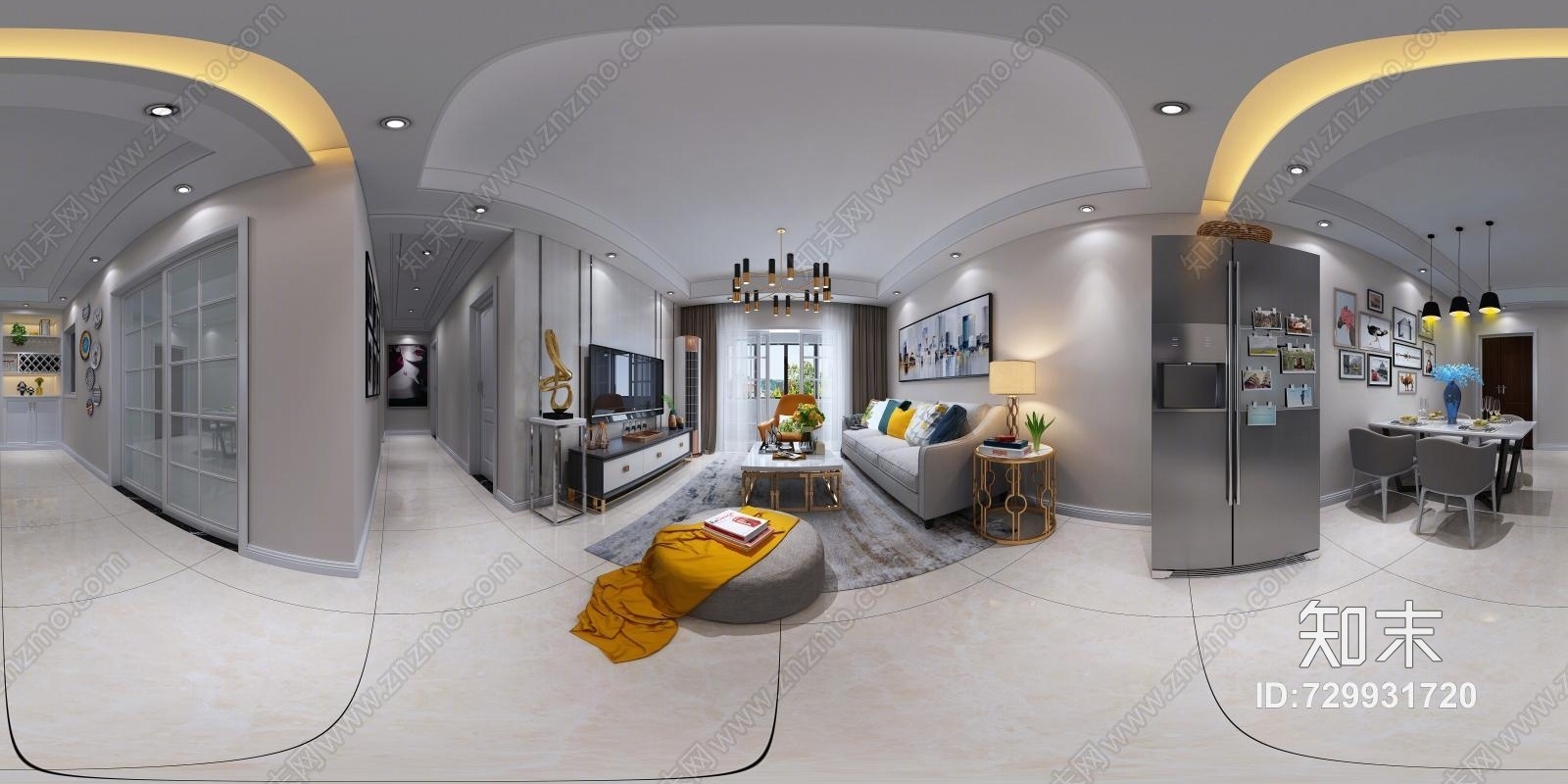 现代客餐厅全景模型3D模型下载【ID:729931720】