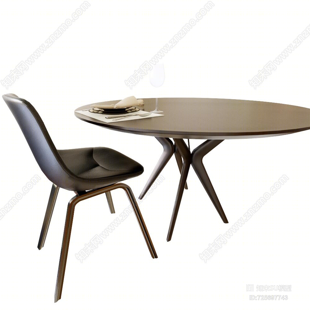 餐桌椅餐盘组合SU模型下载【ID:725697743】