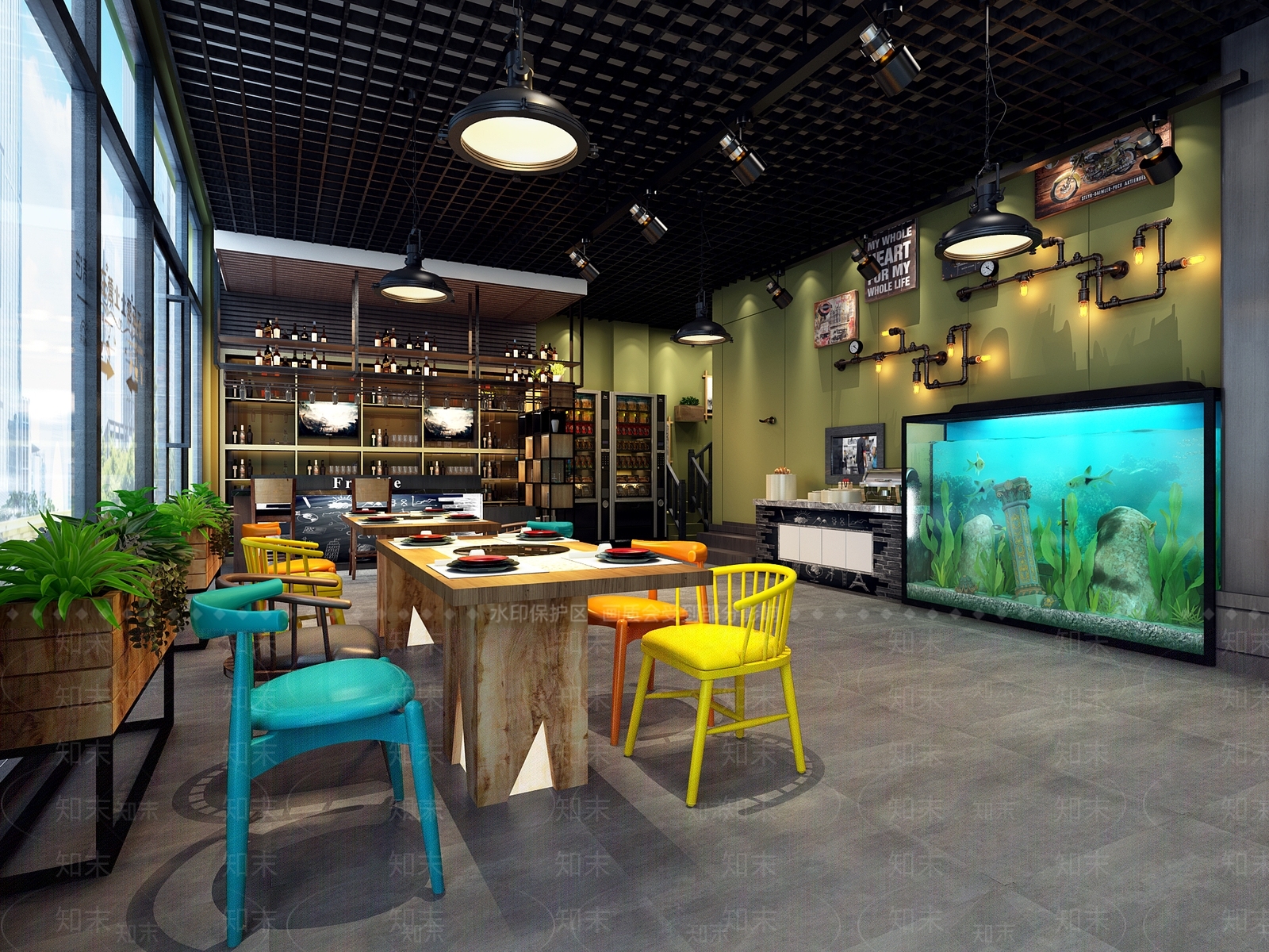 工业风西餐厅3D模型下载【ID:733226930】