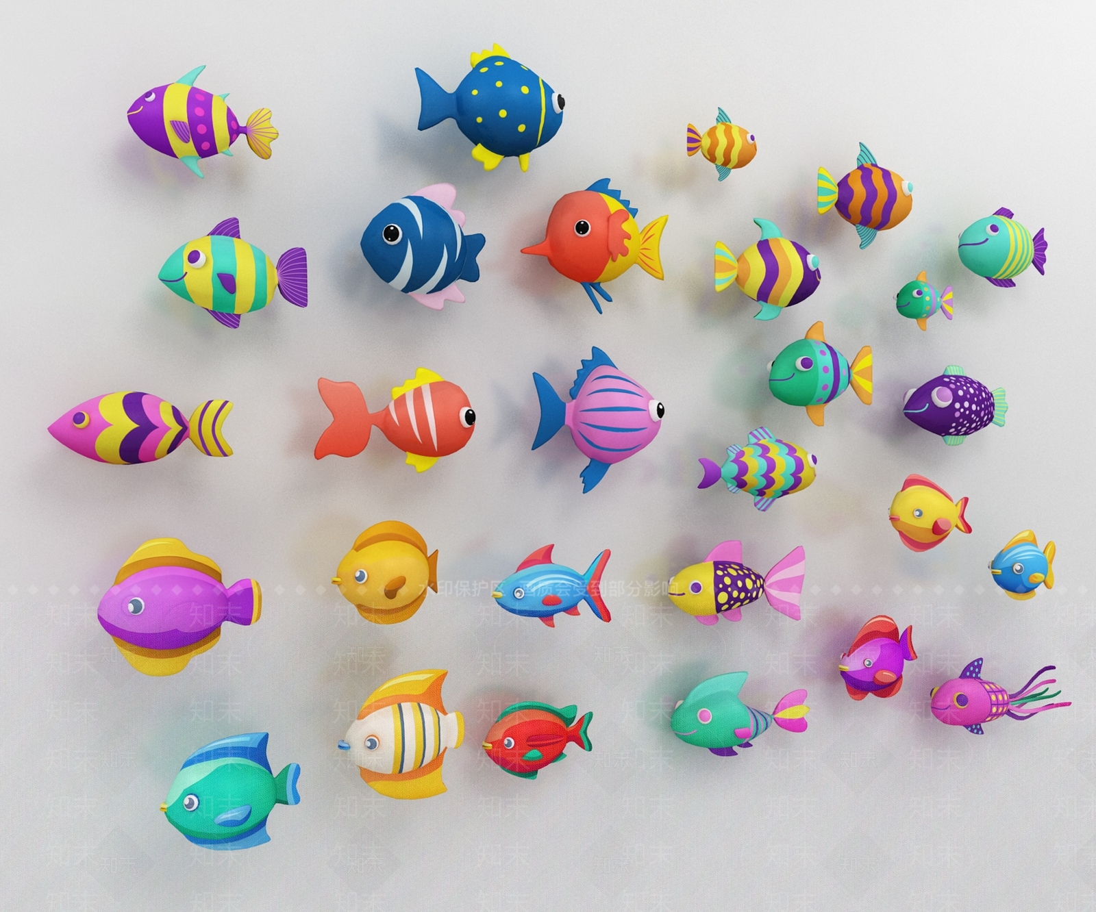 现代卡通鱼墙饰3D模型下载【ID:134335641】