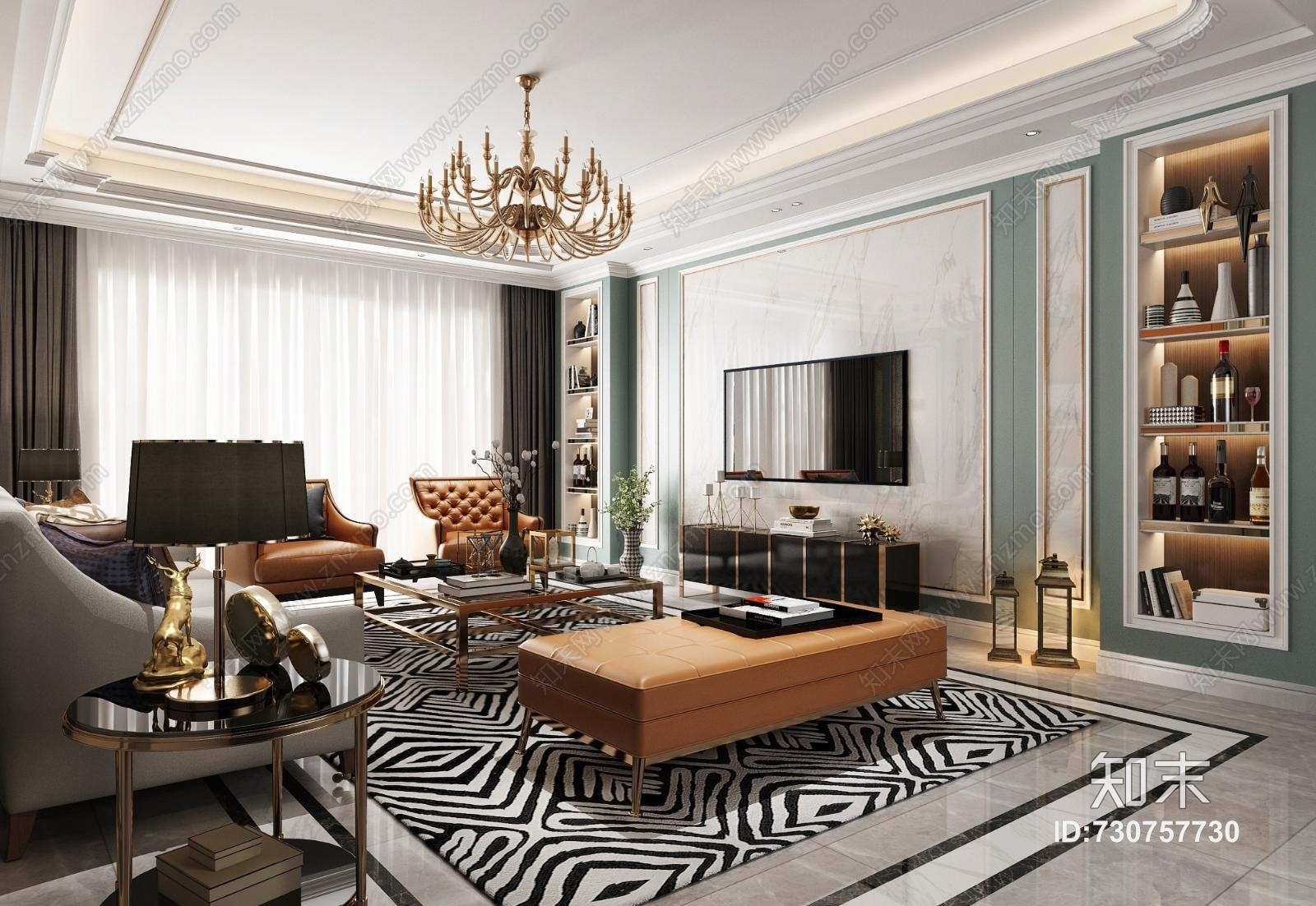 简欧客厅沙发3D模型下载【ID:730757730】