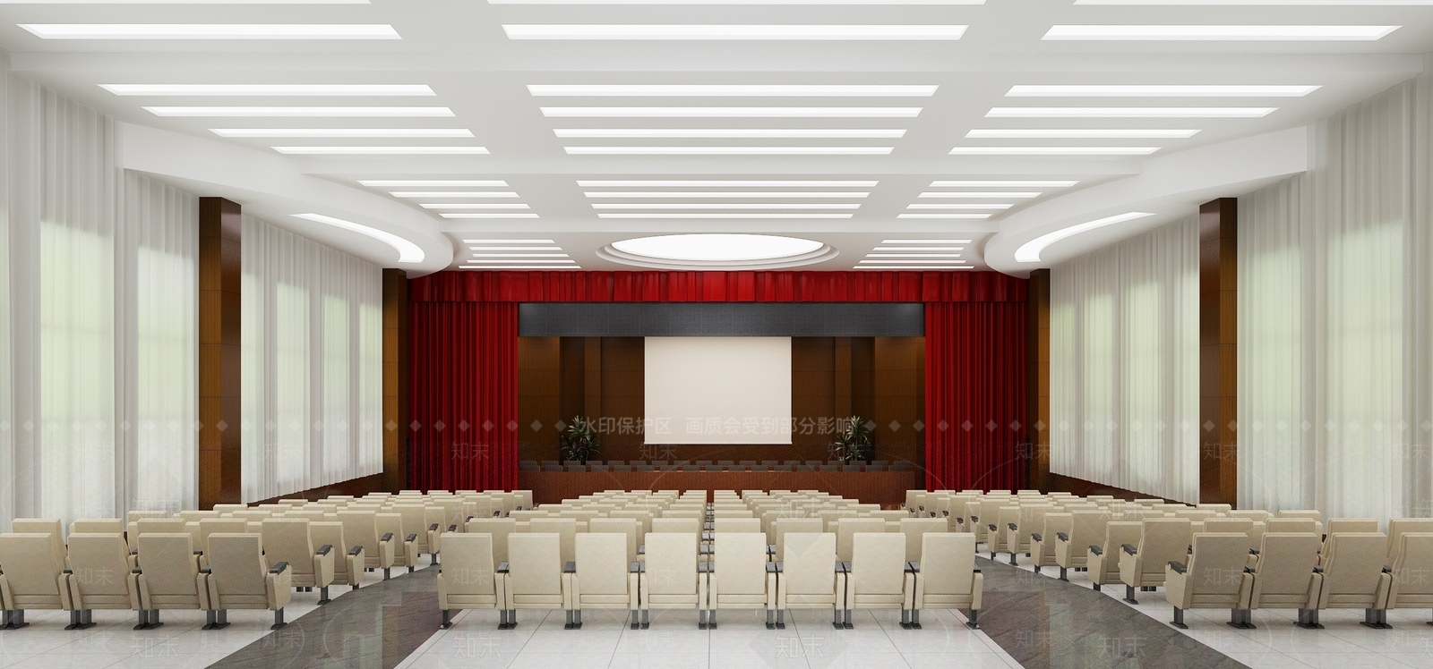 新中式礼堂全景3D模型下载【ID:232679359】