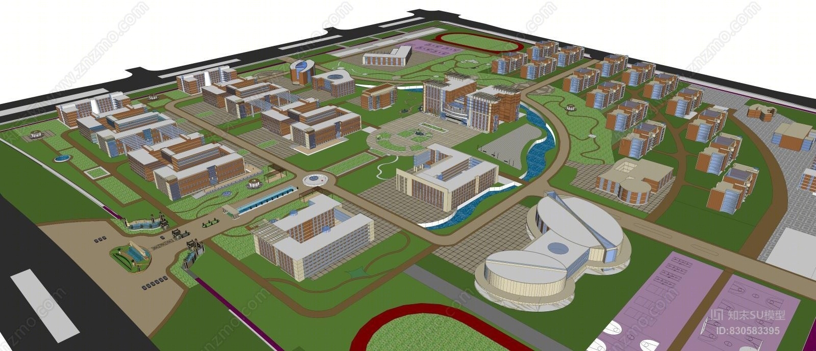 现代海洋大学校园建筑规划设计SU模型下载【ID:830583395】