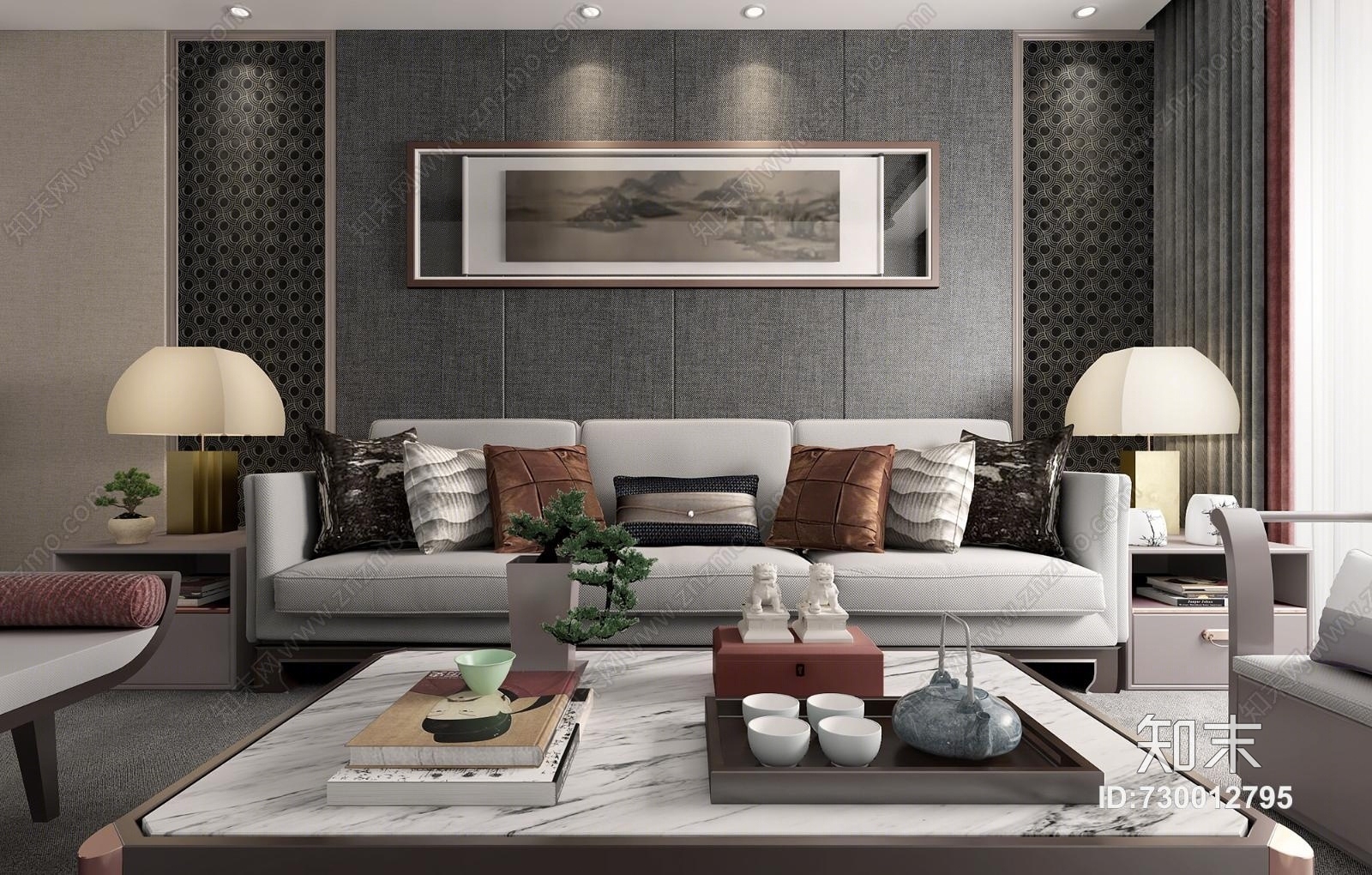 零次方空间设计新中式客厅3D模型下载【ID:730012795】