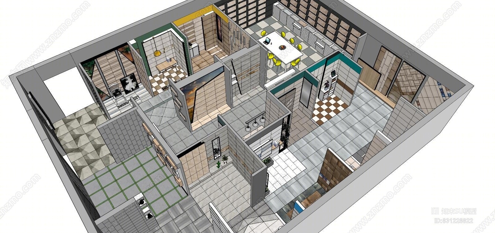 现代瓷砖展厅SU模型下载【ID:831228822】