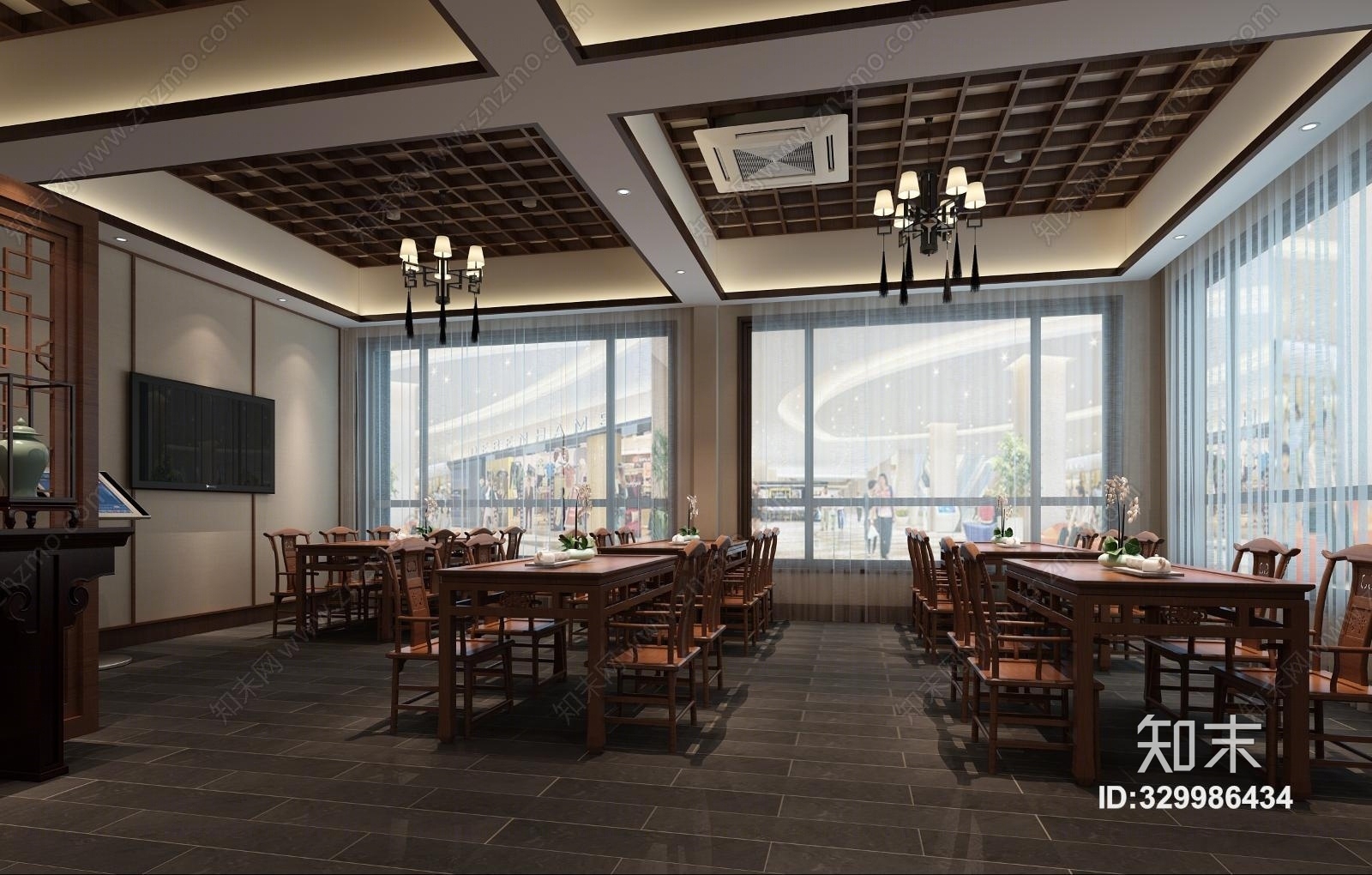 中式饭店前台吊灯3D模型下载【ID:329986434】