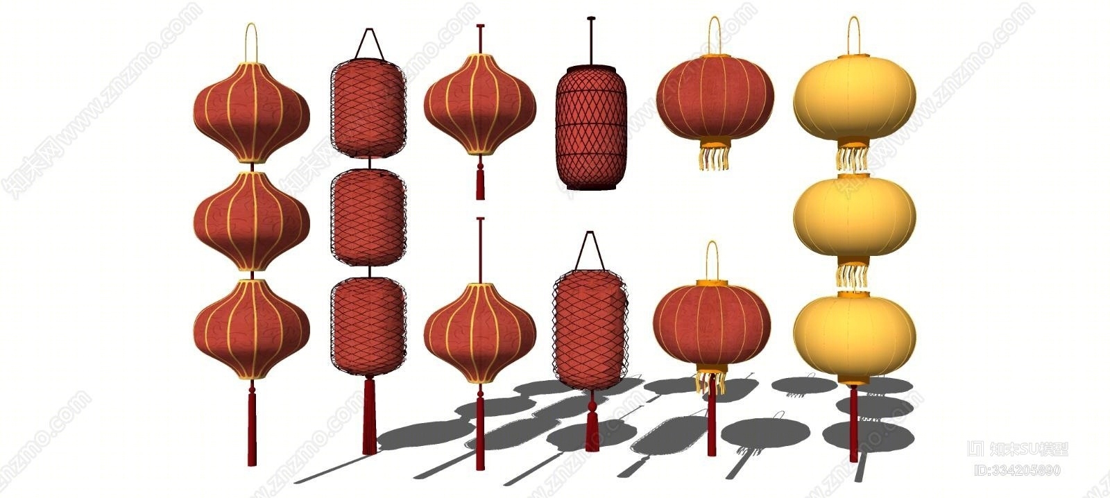 中式灯笼组合SU模型下载【ID:334205890】