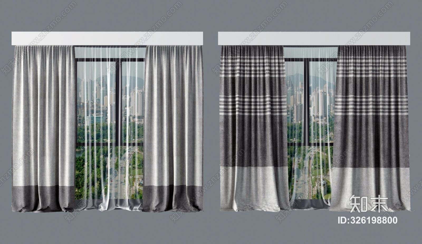 现代窗帘模型组合3D模型下载【ID:326198800】