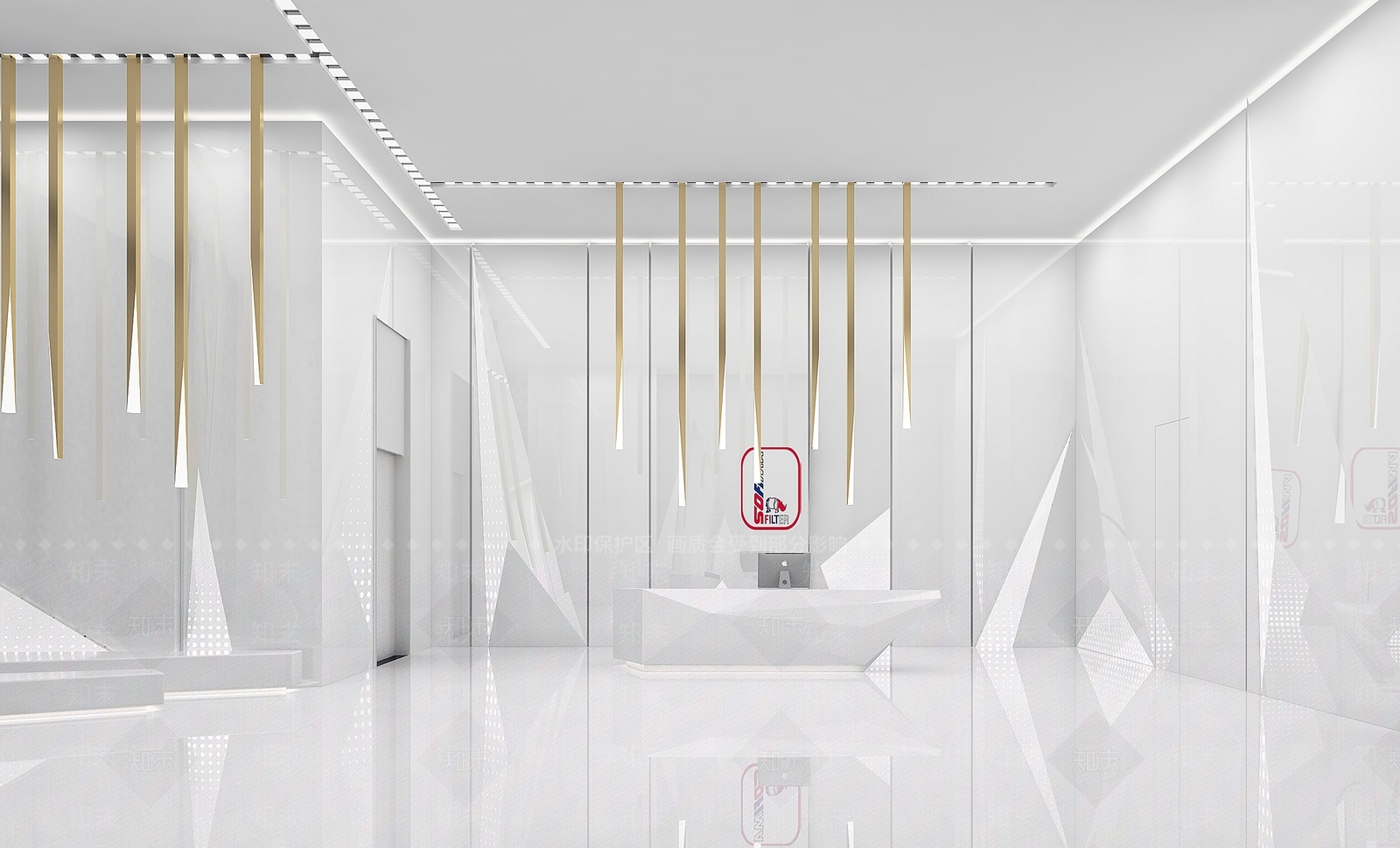 现代公司科技感大厅前台接待3D模型下载【ID:734984752】