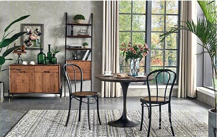 现代铁艺餐桌组合SU模型下载【ID:630721667】