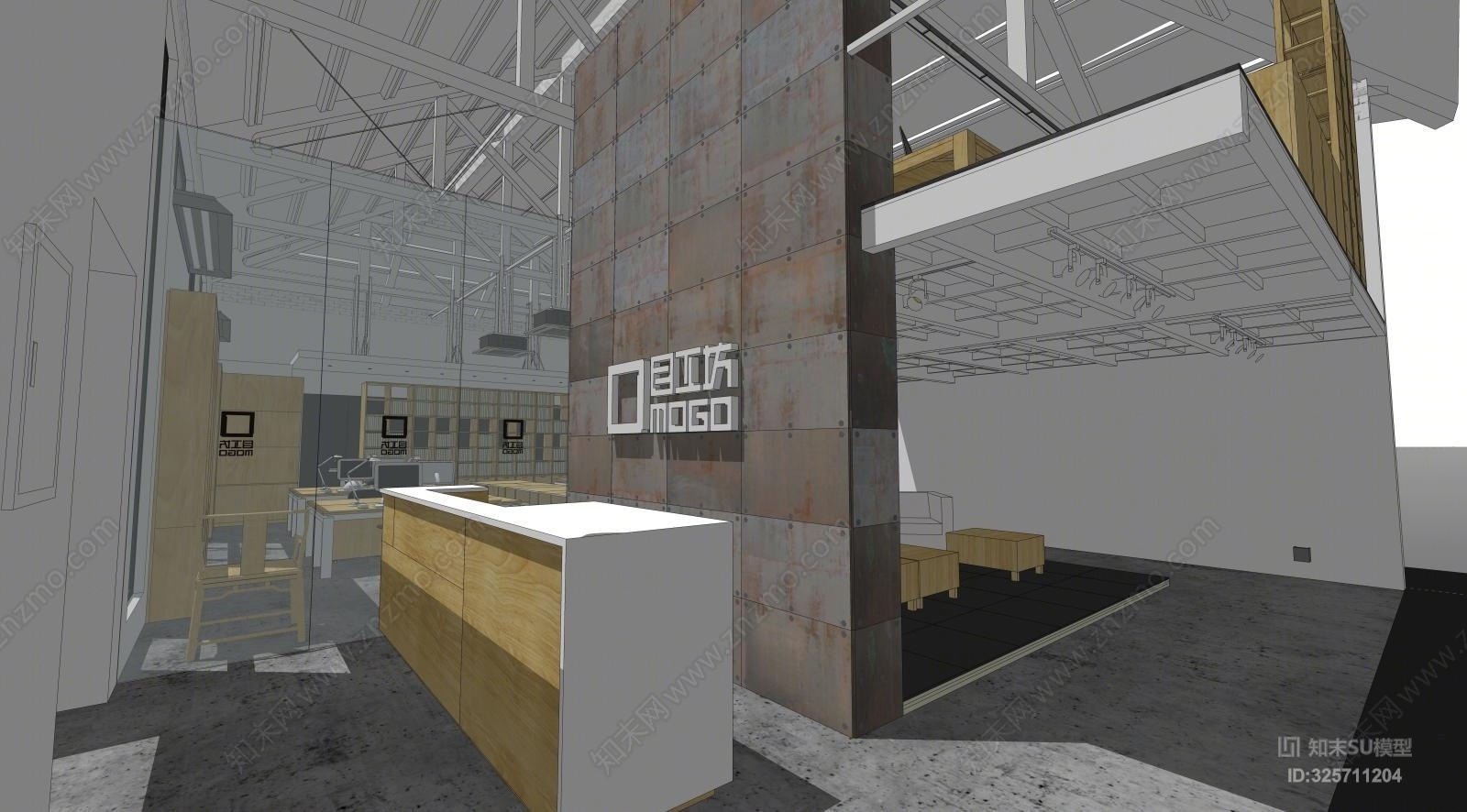 现代工业风办公室设计SU模型下载【ID:325711204】