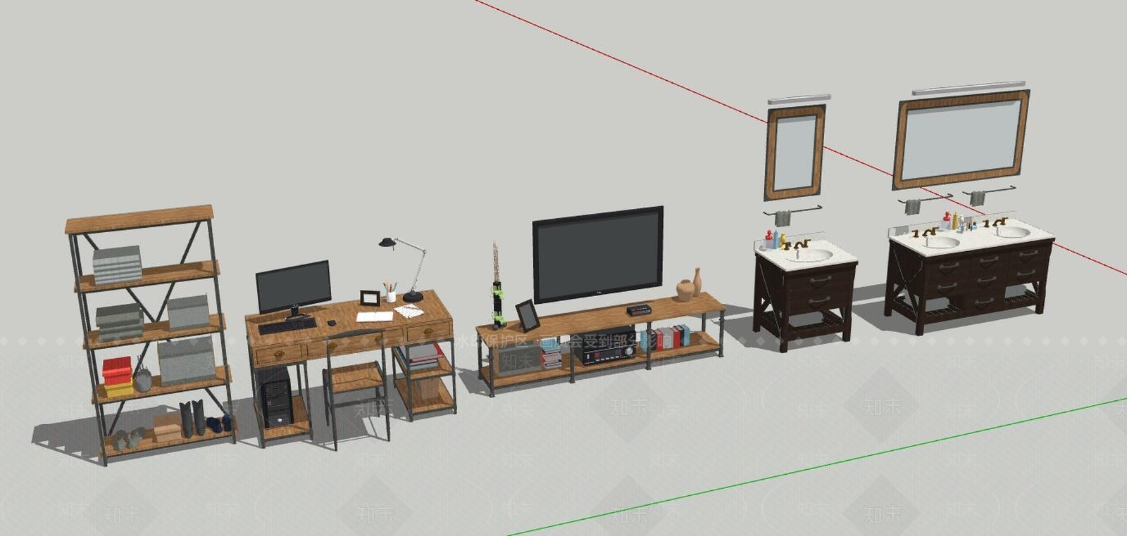 原创精细室内美式铁艺田园工业家具系列SU模型下载【ID:733732997】