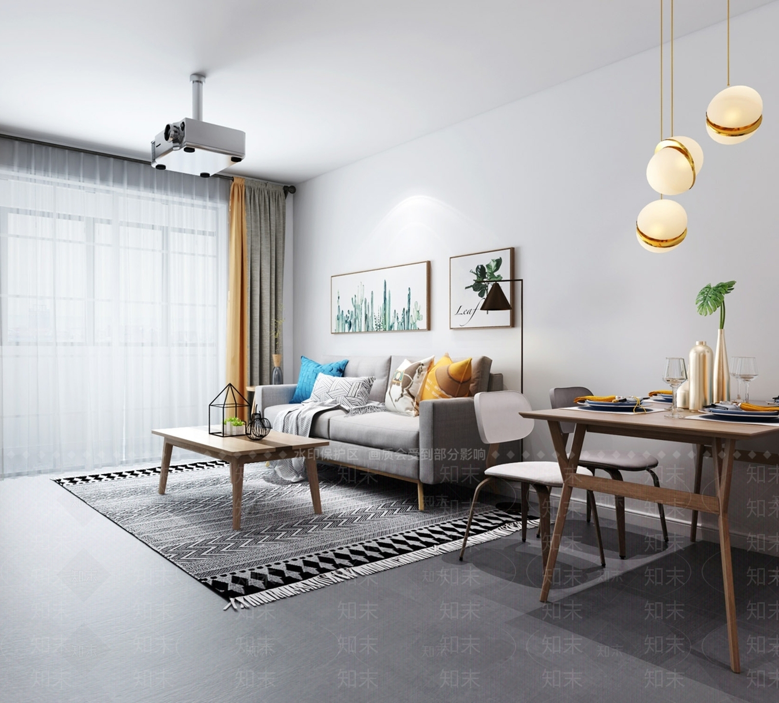 北欧客厅沙发餐桌模型3D模型下载【ID:732450705】