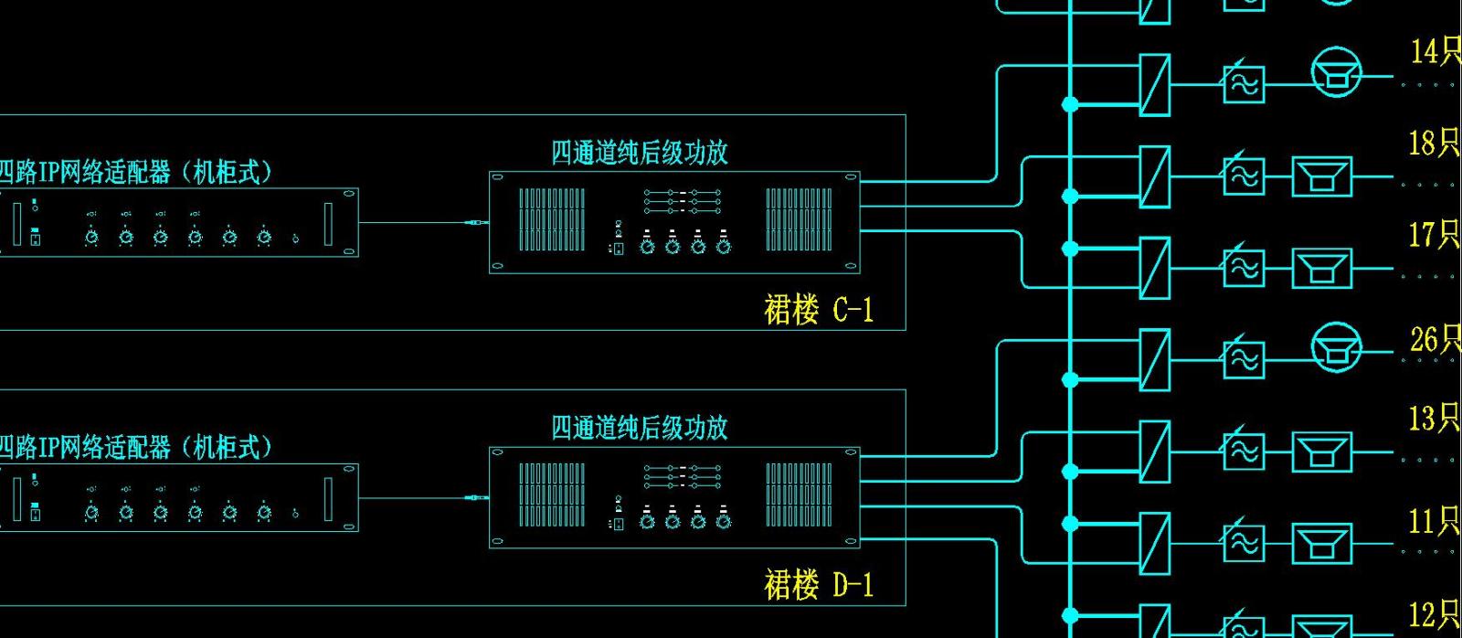 背景音乐及公共广播系统图模板CAD弱电智能化施工图下载【ID:230492166】