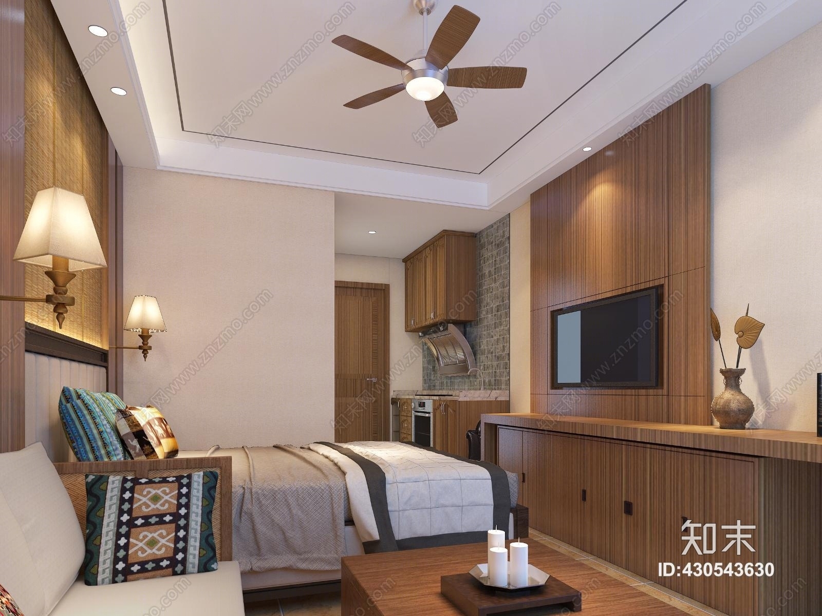 东南亚风格公寓大床房3D模型下载【ID:430543630】
