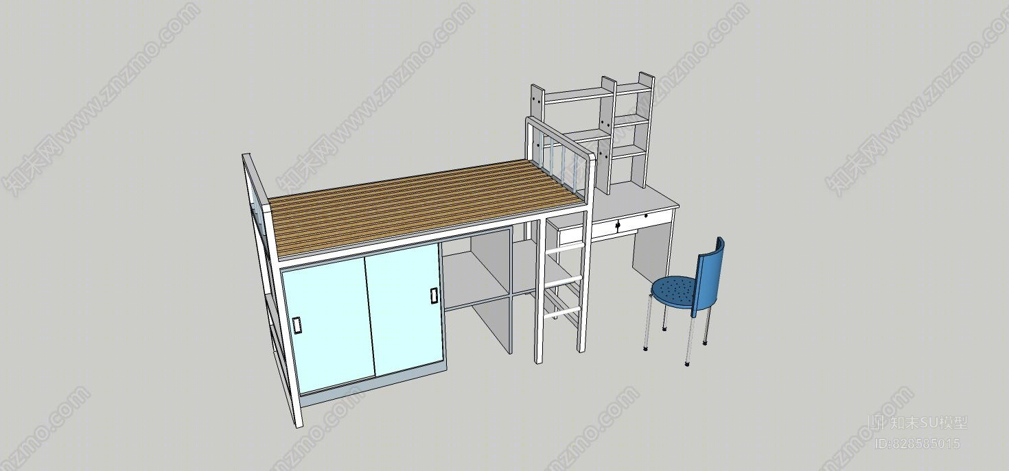 书桌椅上床下桌衣柜SU模型下载【ID:828585015】