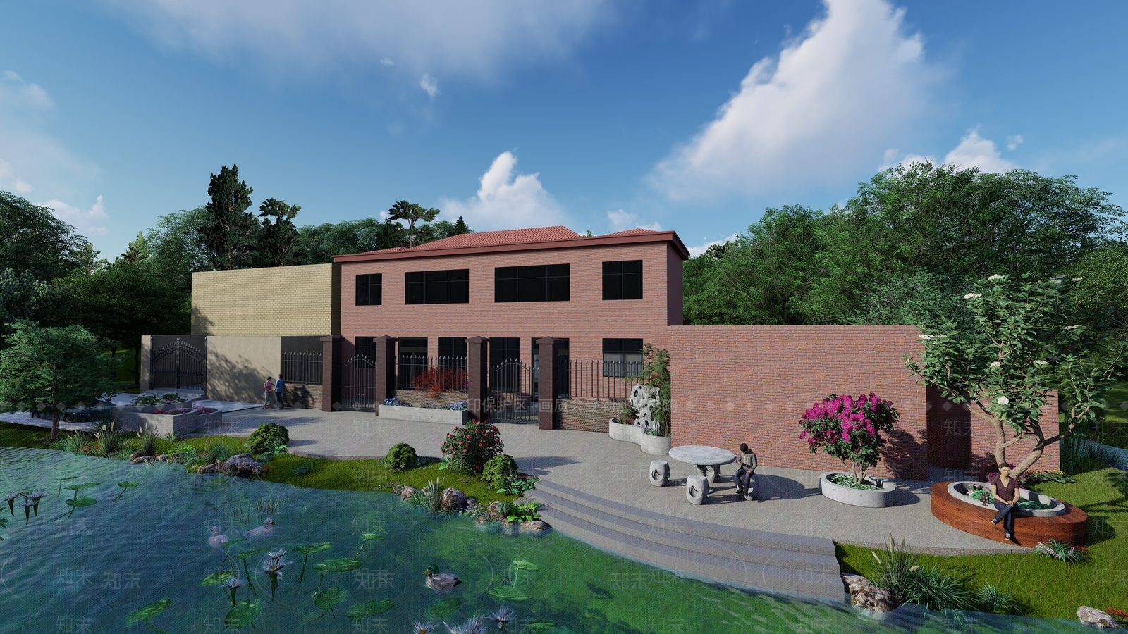 乡村滨水小院子景观SU模型下载【ID:935222482】