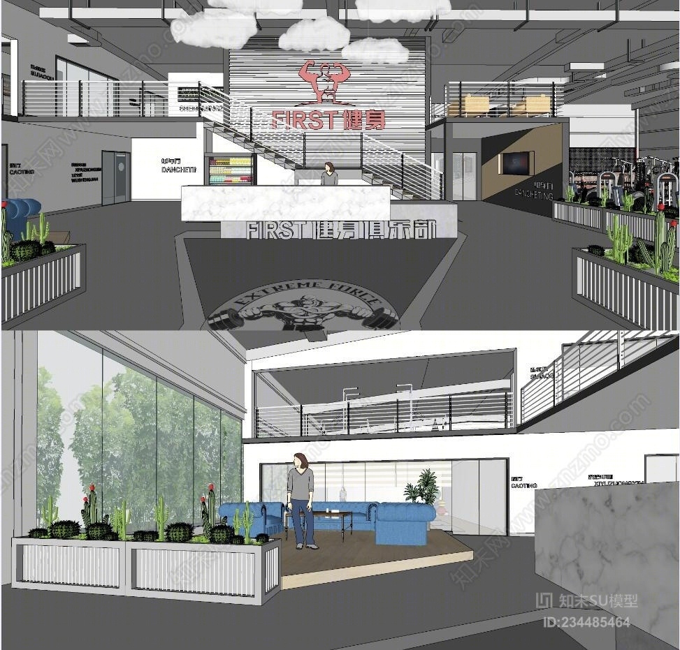 现代健身房整体设计SU模型下载【ID:234485464】