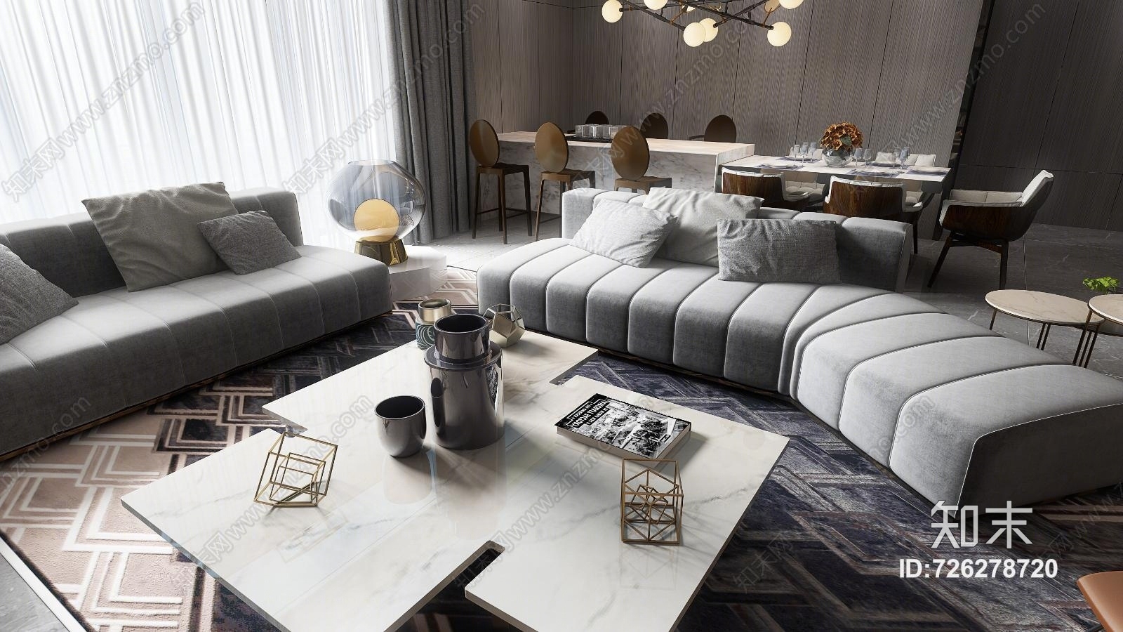 现代港式简约客餐厅3D模型下载【ID:726278720】