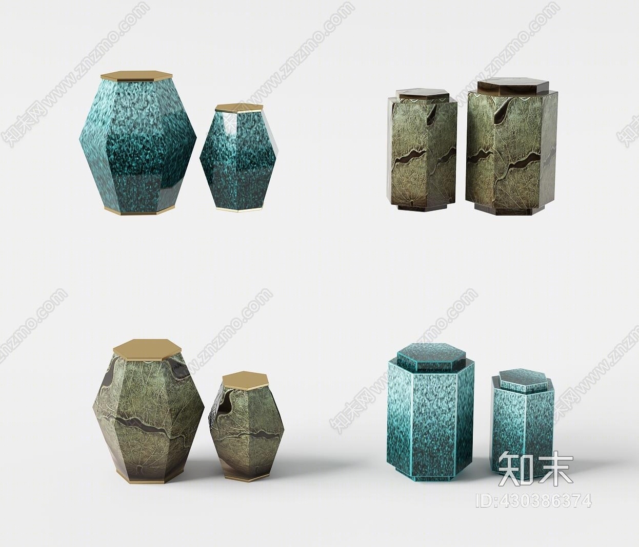 新中式陶瓷鼓凳组合3D模型下载【ID:430386374】