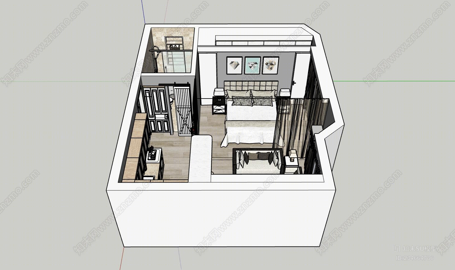 北欧风格客厅SU模型下载【ID:234664786】